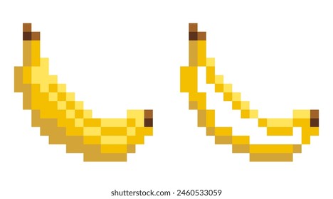 Variationen von Pixel-Bananen-Symbolen auf weißem Hintergrund. Vektorgrafik geometrisches Design für ein Logo oder brand.

