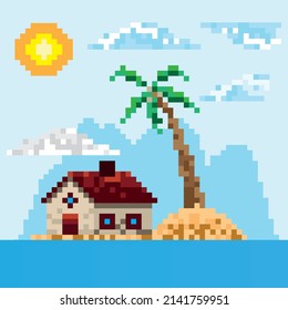 pixelated beach seascape beauty scene