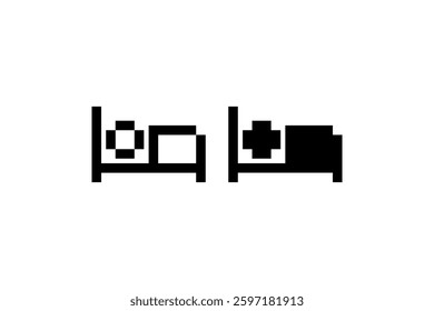 Pixelated bed icons with sleeping person symbols Vector