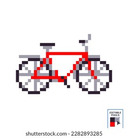 Bicicleta Pixelada. Ilustración de vectores aislados. Icono de bicicleta o bicicleta en un estilo de arte de videojuegos de 8 bits de píxel. Arte de píxeles.