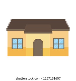 pixelated big house with windows and door