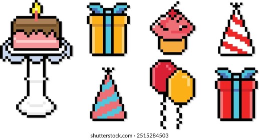 Pixelated Birthday Icon Collection Set