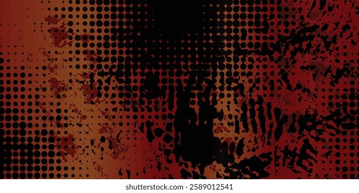 Pixelated bitmap gradient texture. Black and orange dither pattern background. Abstract glitchy pattern. 8 bit video game screen wallpaper. Wide raster backdrop. Retro pixel art Illustration. Vector