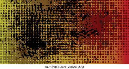 Pixelated bitmap gradient texture. Black and orange dither pattern background. Abstract glitchy pattern. 8 bit video game screen wallpaper. Wide raster backdrop. Retro pixel art Illustration. Vector