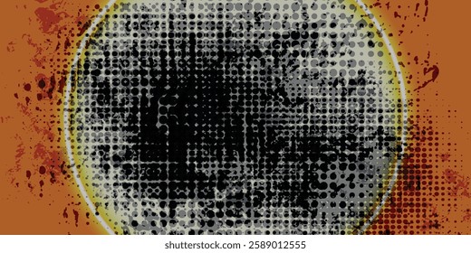 Pixelated bitmap gradient texture. Black and orange dither pattern background. Abstract glitchy pattern. 8 bit video game screen wallpaper. Wide raster backdrop. Retro pixel art Illustration. Vector