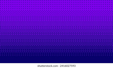 Pixelated Bitmap Gradient Texture. Blue and Purple Dither Pattern. 8-bit Video Game Screen Background. Vector Illustration.