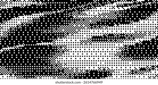 Pixelated bitmap gradient texture. Blue and pink dither pattern background. Abstract glitchy pattern. 8 bit video game screen wallpaper. Wide pixel art retro illustration