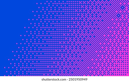 Pixelated bitmap gradient texture. Neon blue and pink dither pattern background. Abstract glitchy pattern. 8 bit video game screen wallpaper. Pixel art retro vector Illustration.