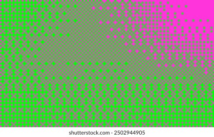 Pixelated bitmap gradient texture. Neon Green and pink dither pattern background. Abstract glitchy pattern. 8 bit video game screen wallpaper. Wide pixel art retro illustration. Vector backdrop