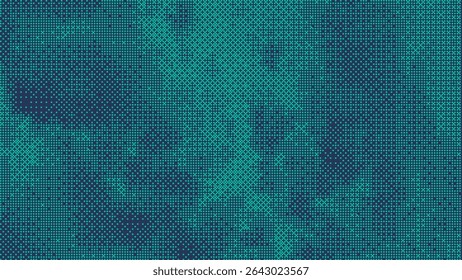 Pixelated bitmap gradient texture. Retro pixel art, green dither pattern, 8 bit background. Leisure or arcade games duotone border frame. Vector illustration