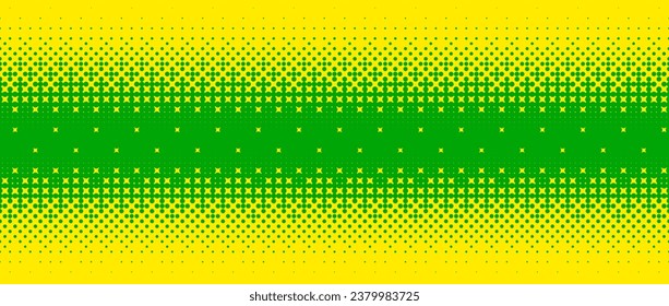 Pixelated bitmap gradient texture. Yellow and green dither pattern background. Abstract glitchy horizontal pattern. 8 bit video game screen wallpaper. Pixel art retro illustration. Vector backdrop