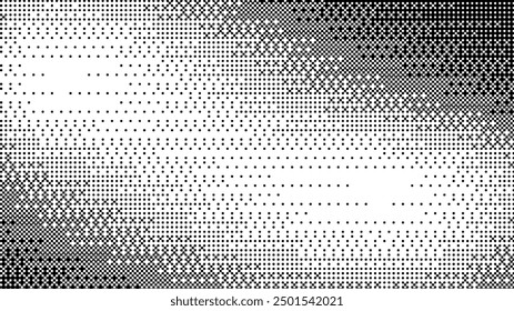Pixelated bitmap gradient texture.8 bit video game screen wallpaper Black and white dither pattern background.
