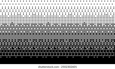 Pixelated bitmap gradient texture.8 bit video game screen wallpaper Black and white dither pattern background. 
