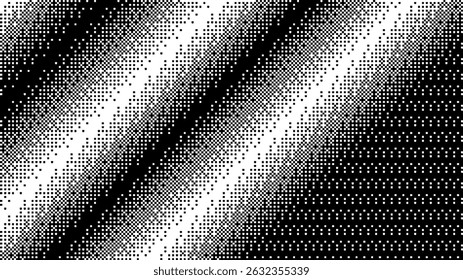 Pixelated bitmap gradient texture.8 bit video game screen wallpaper Black and white dither pattern background.	