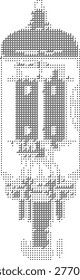A pixelated bitmap halftone dotted dither illustration of the TARDIS in a retro monochrome style perfect for sci-fi designs and doctor who fans. This minimalist vector silhouette captures geek pop culture with a vintage aesthetic ideal for ic...