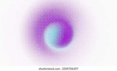 Pixelated bitmap swirl gradient Y2K aesthetics texture. Neon purple, blue dither pattern background. Futuristic radial texture soft, blended appearance. Retro glitchy pixel art vector illustration