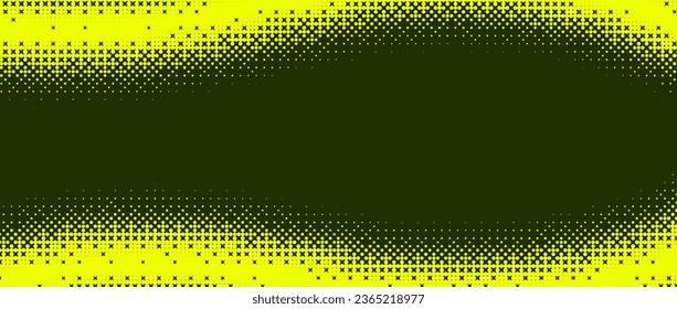 Pixelated bitmap wave gradient texture. Yellow green dither pattern background. Abstract wavy glitchy pattern. 8 bit video game screen wallpaper. Wide pixel art retro illustration. Vector