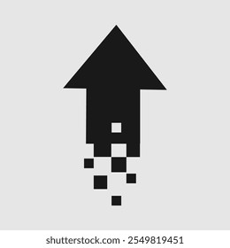 Pixelated black arrow pointing up, designed in a minimalist style for retro or digital-themed projects, emphasizing simplicity and clarity in navigation or directional visuals.