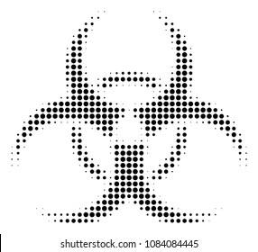 Pixelated black biohazard icon. Vector halftone concept of biohazard symbol made of spheric dots.