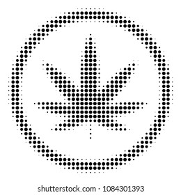 Pixelated black cannabis icon. Vector halftone composition of cannabis icon created from spheric pixels.