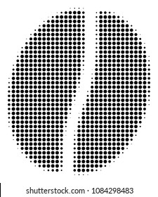 Pixelated black coffee bean icon. Vector halftone composition of coffee bean pictogram made with round dots.