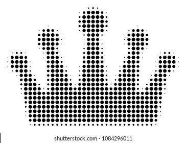 Pixelated black crown icon. Vector halftone collage of crown symbol formed of circle items.