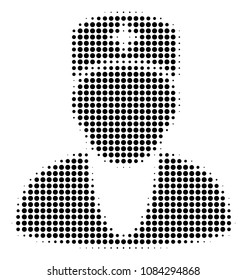 Pixelated black doctor icon. Vector halftone collage of doctor icon composed with spheric items.