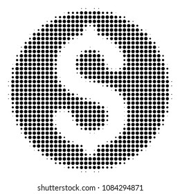 Pixelated black dollar coin icon. Vector halftone concept of dollar coin symbol composed with circle items.
