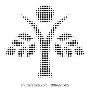 Pixelated black eco man icon. Vector halftone composition of eco man icon formed from round dots.