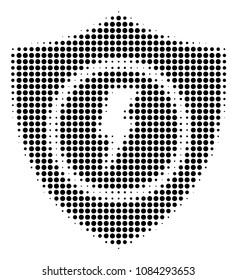 Pixelated black electric guard icon. Vector halftone collage of electric guard pictogram created with round points.
