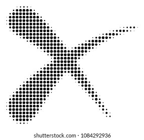 Pixelated black erase icon. Vector halftone pattern of erase pictogram composed with round pixels.
