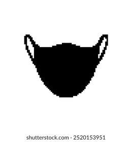 Pixelated black face mask icon. Simple pixel art of a black protective face mask with ear loops.