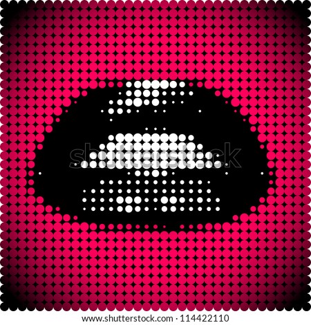 Pixelated black female lips on red background vector illustration