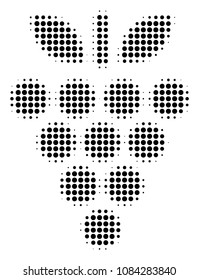 Pixelated black grapes icon. Vector halftone concept of grapes pictogram done of circle elements.