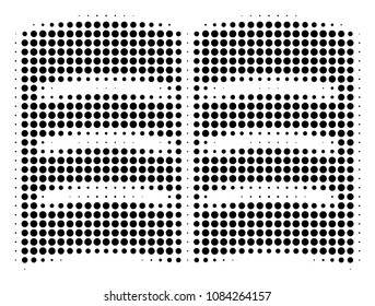 Pixelated black open book icon. Vector halftone composition of open book pictogram combined with circle points.