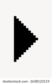 Pixelated black play button icon on a white background. Simple play button design with a pixelated look. Black play button symbol for media controls. Arrow vector graphic.