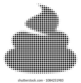 Pixelated black shit icon. Vector halftone collage of shit icon created from spheric elements.