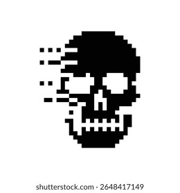 A pixelated black skull with a glitch effect, giving a digital or abstract feel. Perfect for gaming, cyber, or dark themes.
