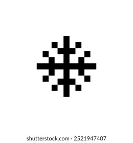 Pixelated black snowflake on white background. Vector icon design.