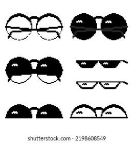 Pixelated Black Sunglasses For Gangster And Bandit, Bad Guy. Internet Meme On A White Background.