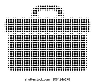 Pixelated black toolbox icon. Vector halftone concept of toolbox symbol created with spheric items.