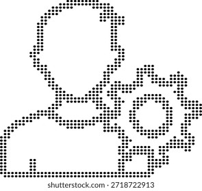 Icono de usuario y engranaje negro pixelado sobre fondo blanco Configuraciones de rueda dentada