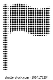 Pixelated black waving flag icon. Vector halftone pattern of waving flag pictogram created from round points.