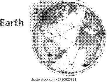 Globo blanco y negro pixelado de la Tierra con la palabra Tierra en el planeta de la esquina