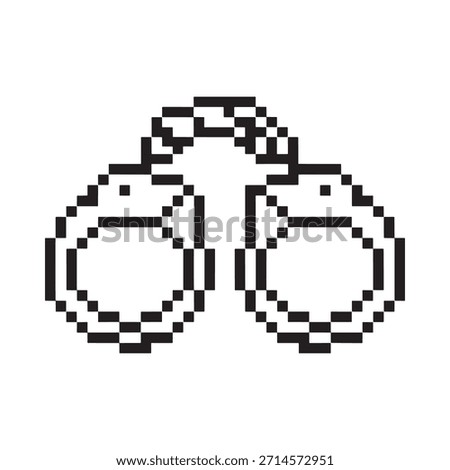 Pixelated black and white illustration of a pair of handcuffs displayed