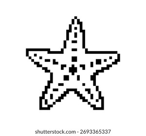 Pixelated Black and White Starfish with Square Details on White Background