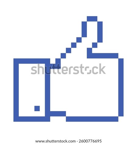 Pixelated blue thumb up icon. Like pixels logo. Social media vector illustration
