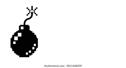 A pixelated bomb explodes in a digital environment with technology elements.