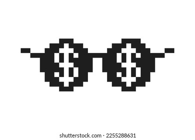 Pixelated boss glasses, bandit pixel glasses, gangster pixelated sunglasses. Vector illustration.