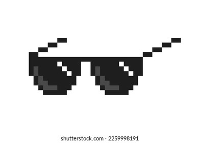 Pixelated boss glasses, bandit pixel glasses, gangster pixelated sunglasses. Vector illustration.